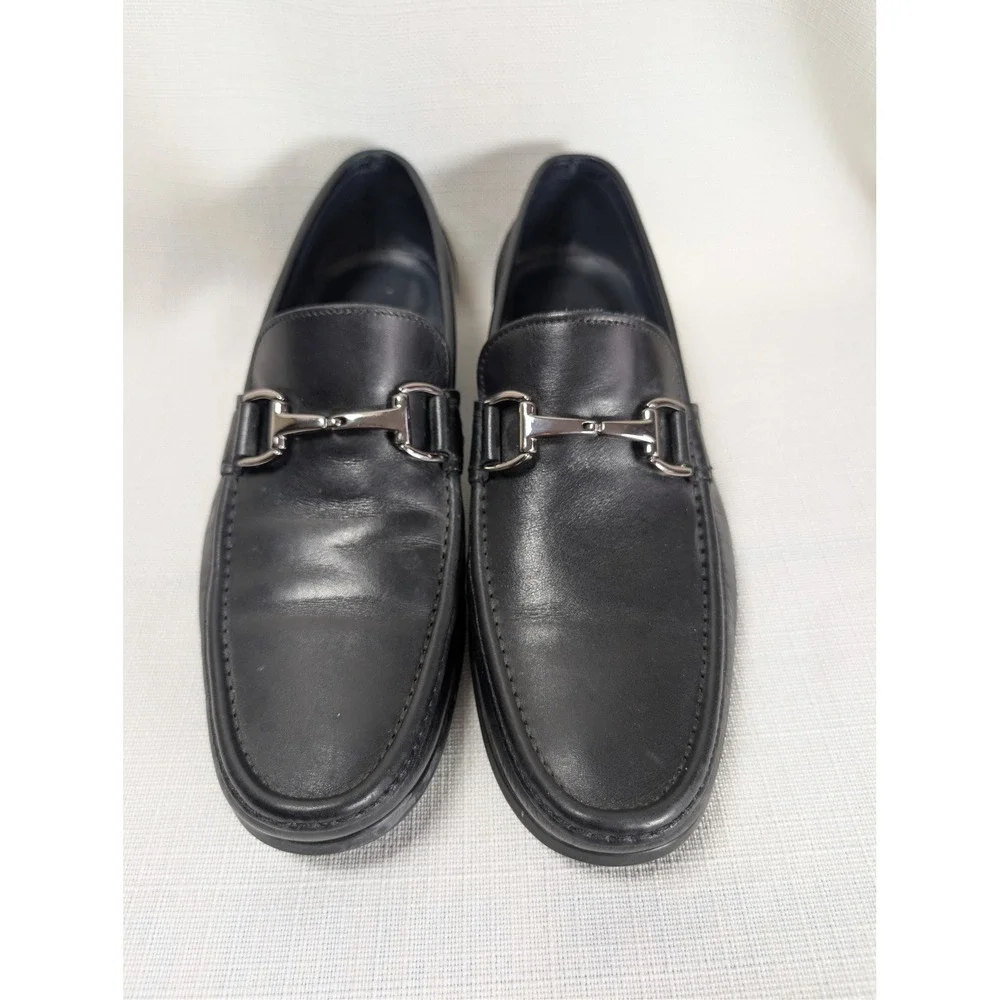 Monte Rosso Black Leather Horsebit Loafer Shoes 9.5M Made‎ in Italy Minimalist